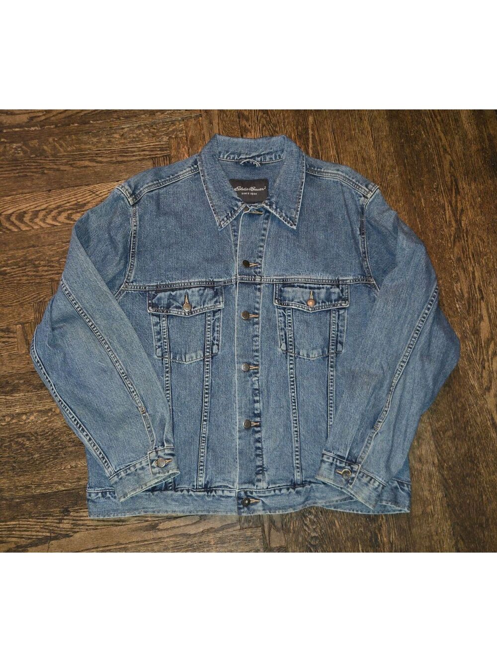 Vintage Eddie Bauer Denim Jacket Men's Large Made in Hong Kong 1980's